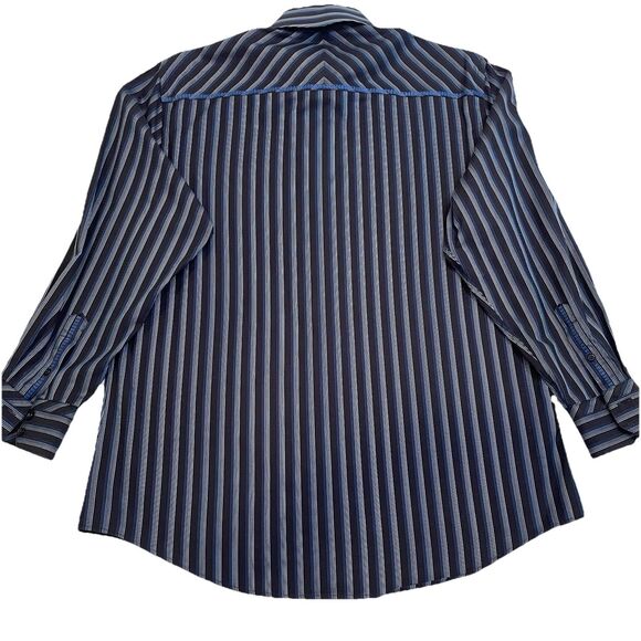 Zagiri Mens Blue Striped Flip Cuff Long Sleeve Button Up Cotton L - Picture 3 of 15